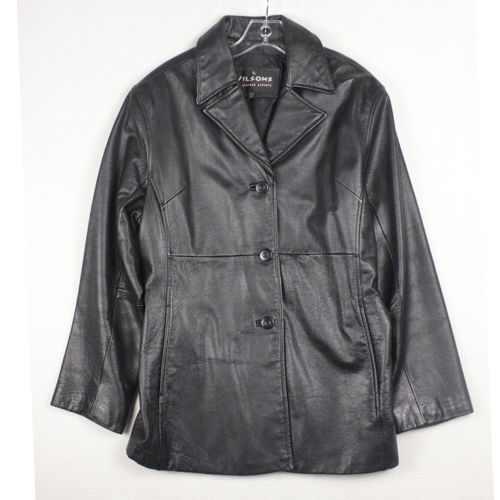 Wilsons Leather Jacket Womens XL Black Y2K 90s Indie Sleaze Fitted Blazer